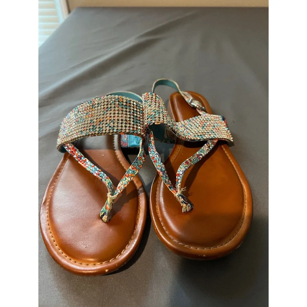 Gianni Bini Womens Rhinestone Paisley Slingback Thong Sandals Multi Color Size 9